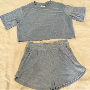 H&M Terry Cloth Crop Top & Shorts Set - Baby Blue